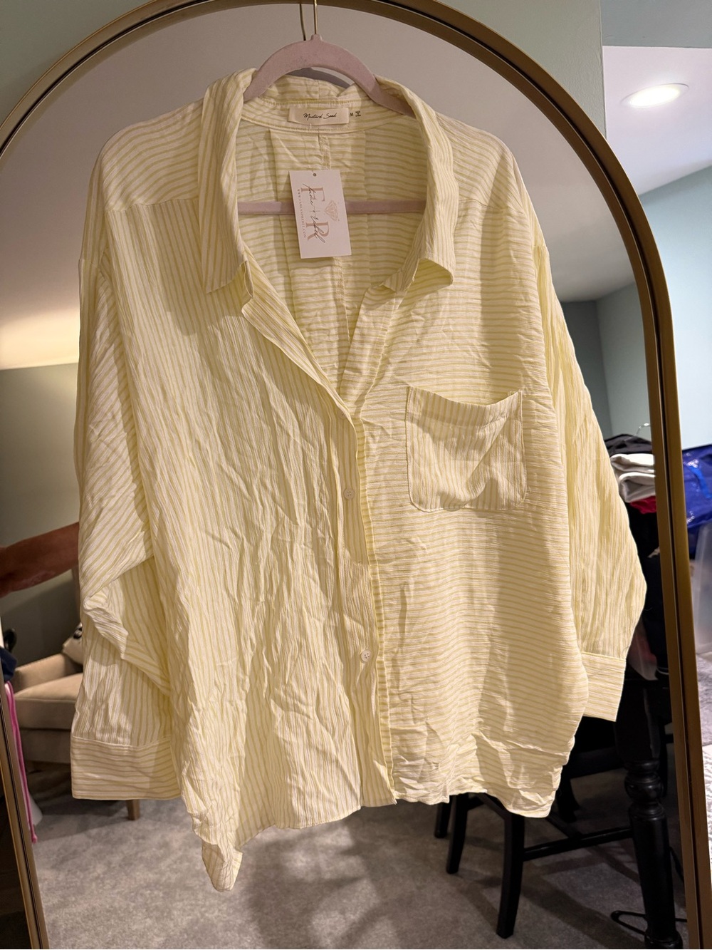 Mustard Seed Pale Yellow Striped Button-Down Blouse - Picture 2 of 7